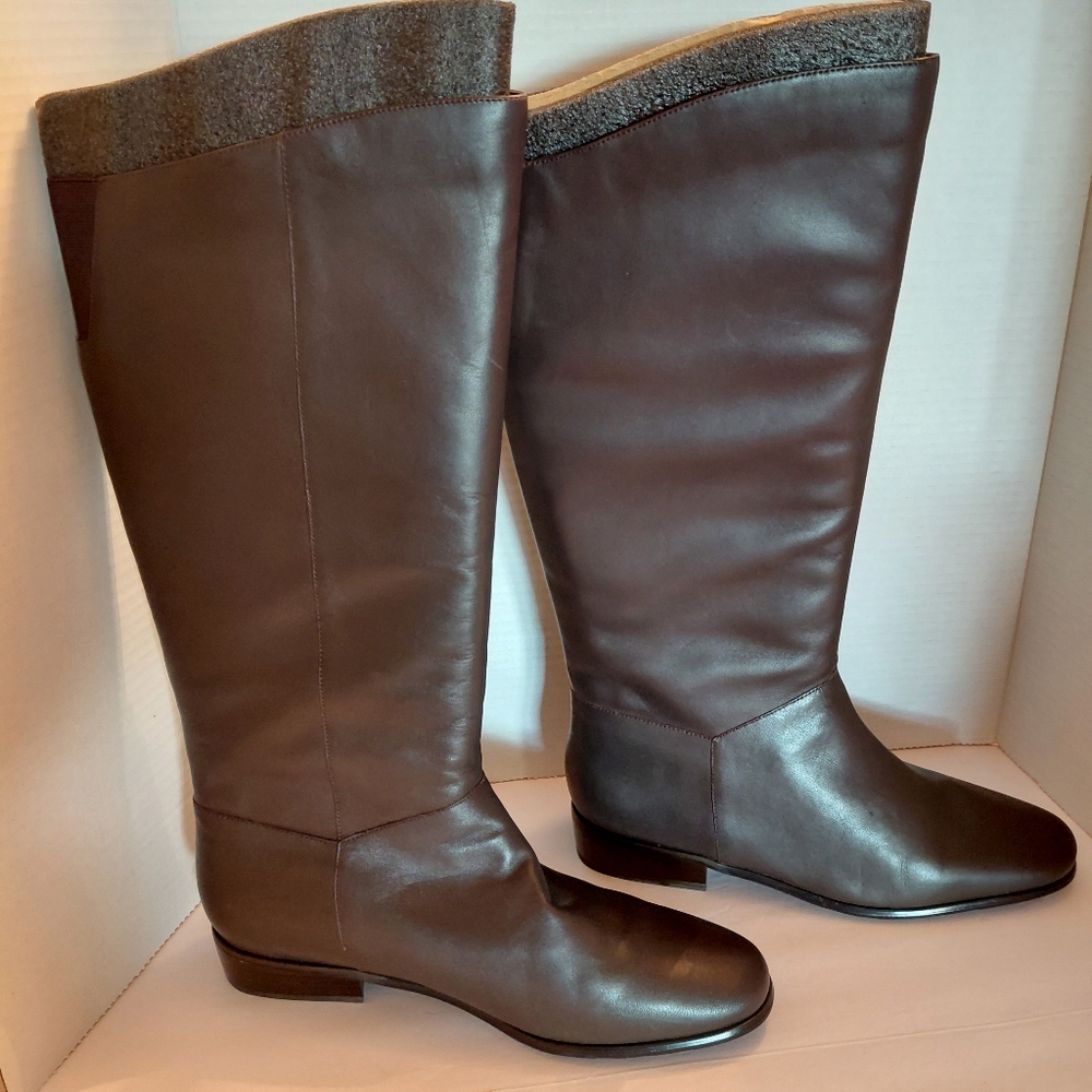 Saint Johns Bay Elegant Brown Leather Knee-High Boots Size10 NWOB